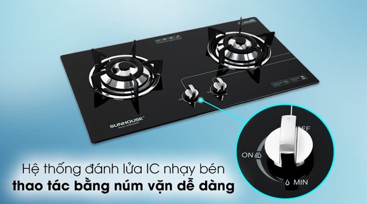 Bếp ga âm Sunhouse SHB5546MT sử dụng hệ thống đánh lửa IC nhạy bén cho tia lửa nhạy, tránh thất thoát gas