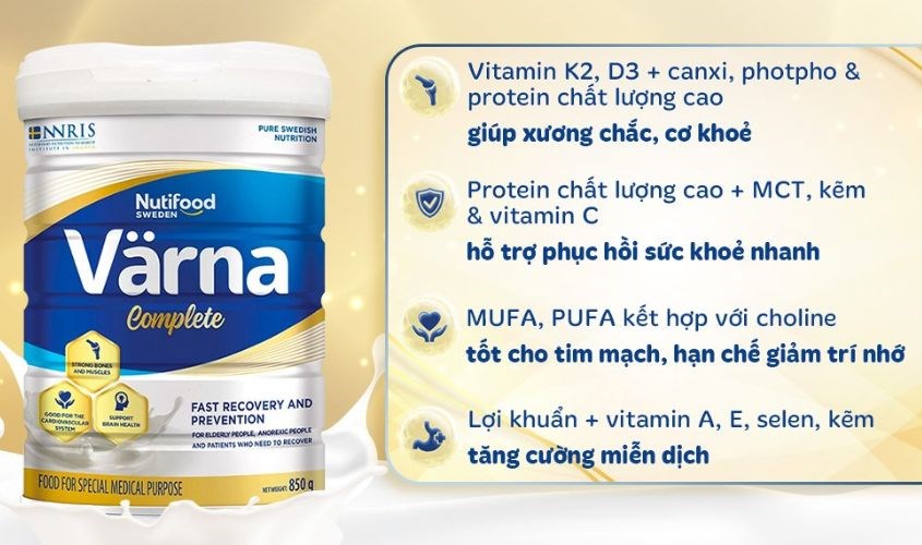Sữa bột người lớn Nutifood Varna Complete hương nhạt thanh 850g