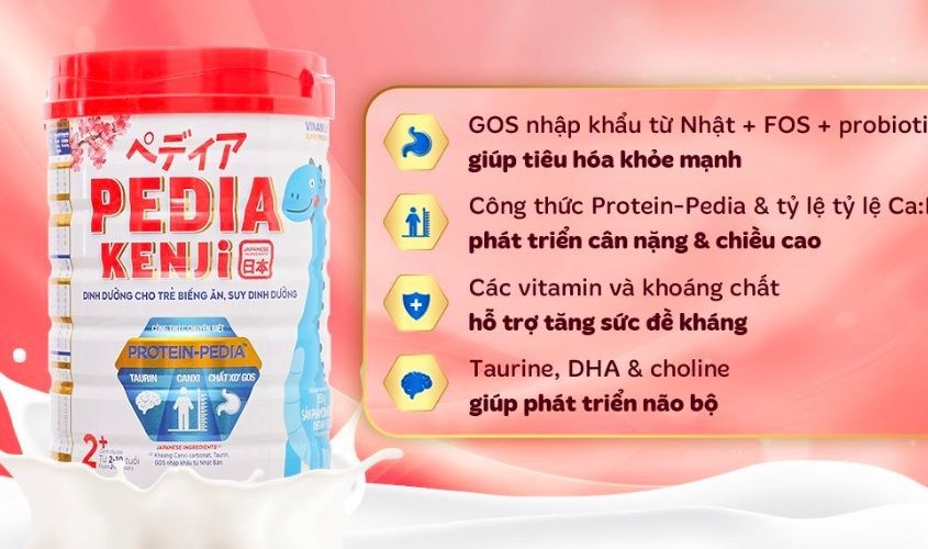 Sữa bột Vinamilk Pedia Kenji số 2 850g (2 - 10 tuổi) dành cho trẻ suy dinh dưỡng, thấp còi