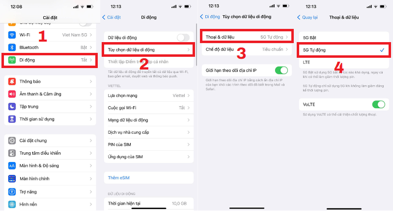 C&aacute;c bước để thay đổi s&oacute;ng 5G th&agrave;nh LTE