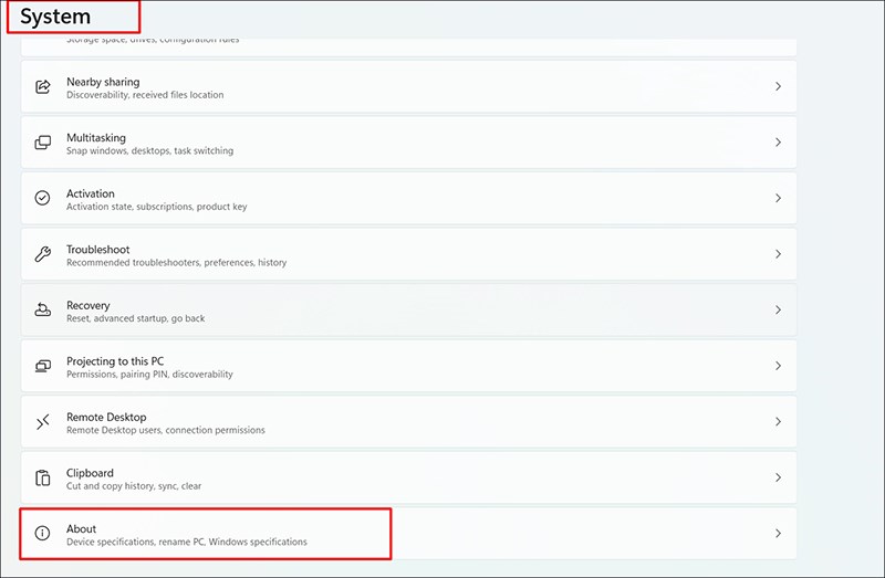 Xem th&ocirc;ng tin laptop ở mục About