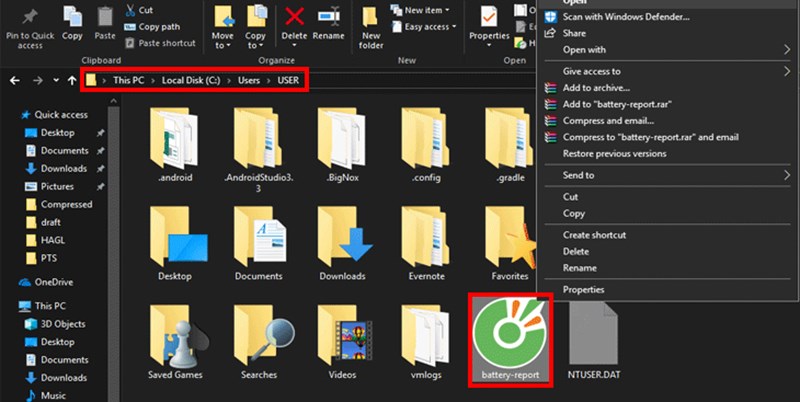 Bạn t&igrave;m đến địa chỉ đ&atilde; được th&ocirc;ng b&aacute;o v&agrave; mở tệp battery-report.html