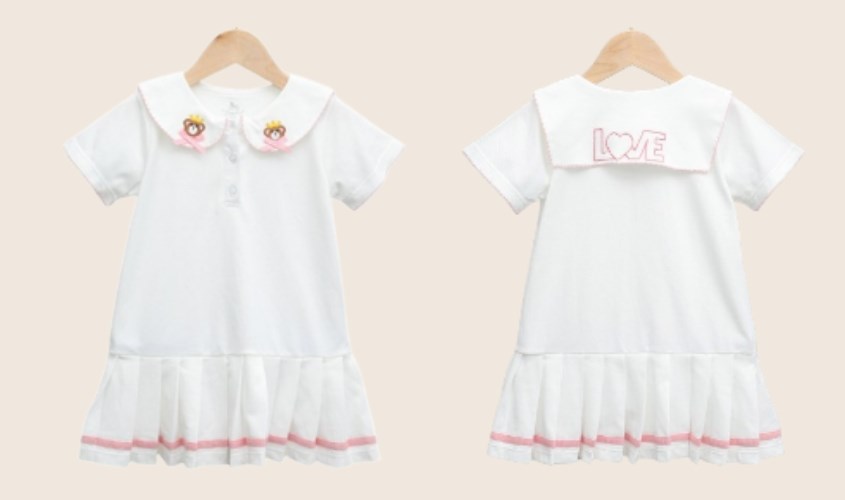 Đầm Pony Kids thêu gấu màu trắng