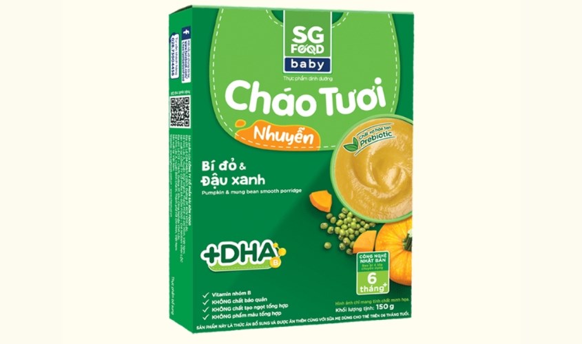 Cháo tươi nhuyễn SG Food Baby vị bí đỏ, đậu xanh 150 g (từ 6 tháng) Cháo tươi nhuyễn SG Food Baby vị bí đỏ, đậu xanh 150 g (từ 6 tháng)