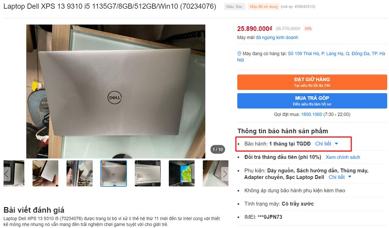 Ch&iacute;nh s&aacute;ch bảo h&agrave;nh laptop cũ tại TGDĐ