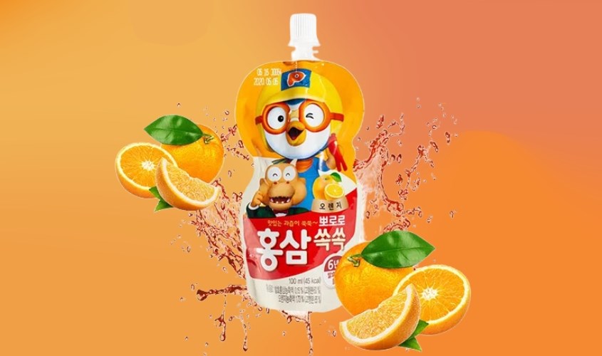 Nước ép trái cây Pororo hồng sâm vị cam 100 ml (từ 1 tuổi)