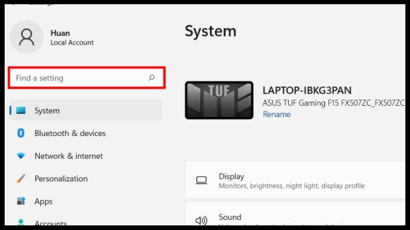 V&agrave;o Setting trỏ chuột đến &ocirc; t&igrave;m kiếm