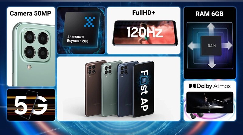 Galaxy M33 c&oacute; mặt lưng l&agrave;m từ chất liệu nhựa giả kim loại tr&ocirc;ng đẹp mắt