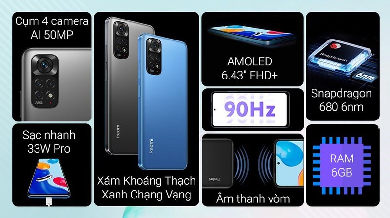 Redmi Note 11 trang bị tấm nền AMOLED cho chất lượng hiển thị sống động, ch&acirc;n thực