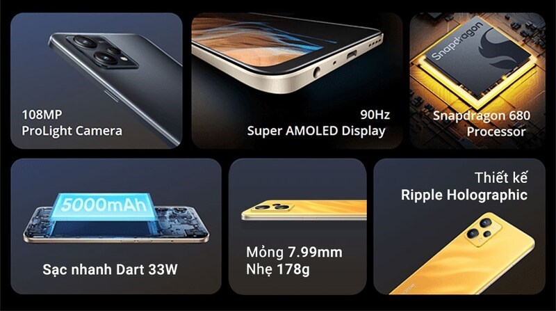 Realme 9 sử dụng thiết kế m&agrave;n h&igrave;nh đục lỗ tr&agrave;n viền gi&uacute;p kh&ocirc;ng gian hiển thị rộng r&atilde;i