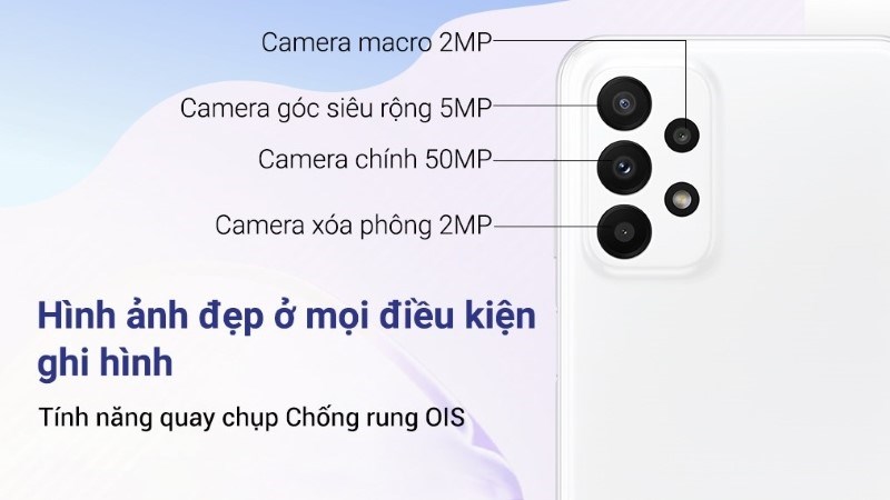 Samsung Galaxy A23 4GB là điện thoại 4 camera với camera chính có độ phân giải lên đến 50 MP Samsung Galaxy A23 4GB là điện thoại 4 camera với camera chính có độ phân giải lên đến 50 MP