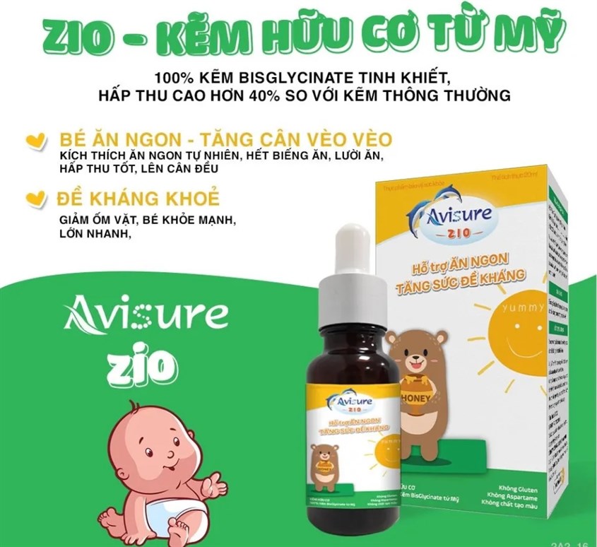 Siro Avisure Zio bổ sung kẽm hỗ trợ ăn ngon, tăng đề kháng 20 ml (từ 6 tháng)