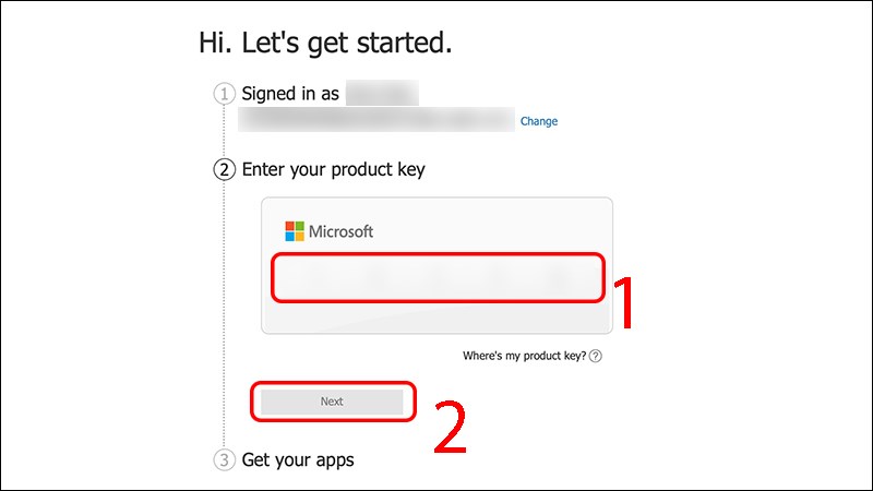 Nhập mã key office bao gồm 25 ký tự vào ô trống Nhập mã key office bao gồm 25 ký tự vào ô trống