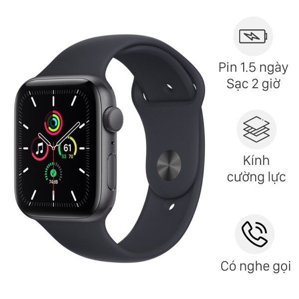 Apple Watch SE 44mm viền nh&ocirc;m d&acirc;y silicone m&agrave;u xanh đen