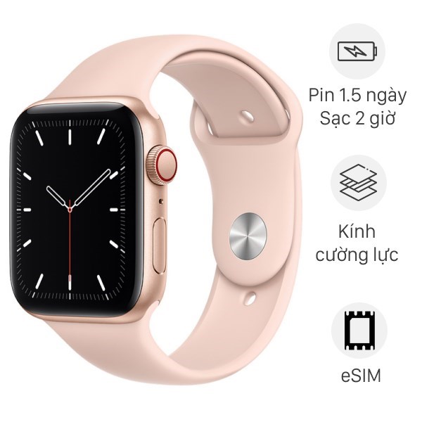 Apple Watch SE LTE 44mm viền nh&ocirc;m d&acirc;y silicone m&agrave;u hồng