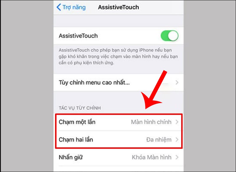 Nhấn chọn Double Tap hoặc là Triple Tap