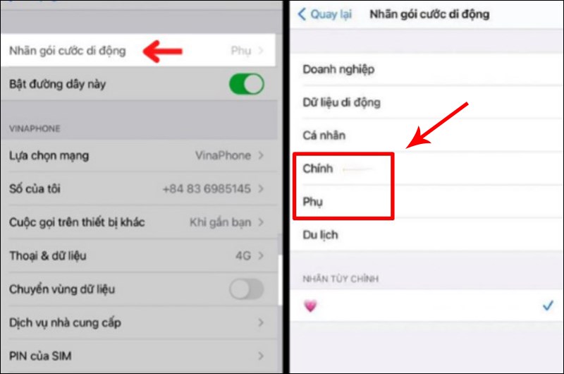 Thiết lập SIM phụ v&agrave; SIM ch&iacute;nh để sử dụng