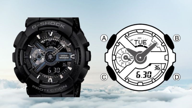 Hệ thống nút điều chỉnh của đồng hồ G-Shock gồm 4 nút