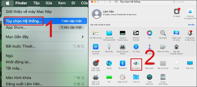 Chọn C&agrave;i đặt hệ thống (System Settings), bấm v&agrave;o &Acirc;m thanh