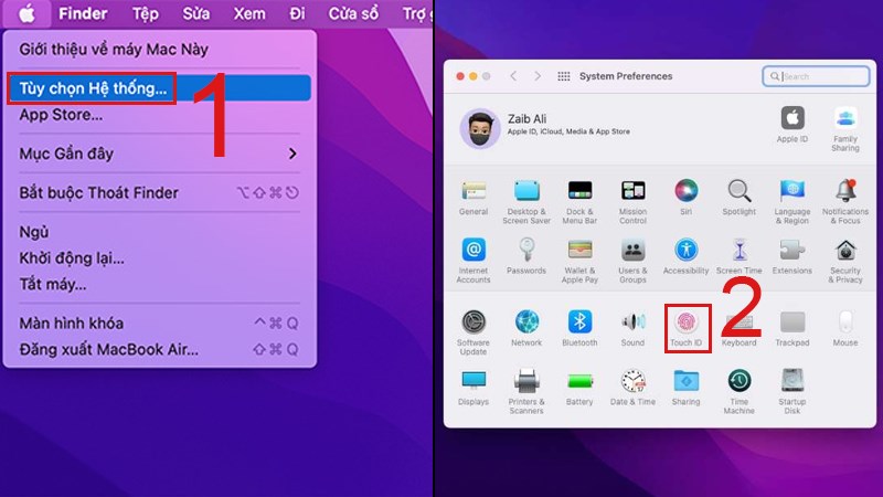 Chọn C&agrave;i đặt hệ thống, nhấn v&agrave;o Touch ID & Mật khẩu
