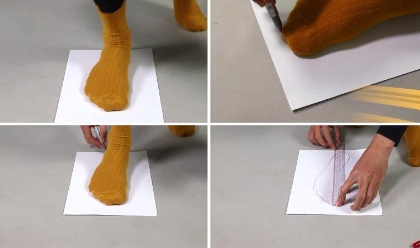 Phác hoạ và đánh dấu các điểm trên bàn chân để đo size chân và size giày