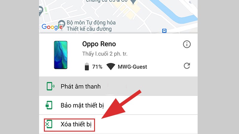 Chọn m&aacute;y Samsung của bạn, chọn X&oacute;a thiết bị