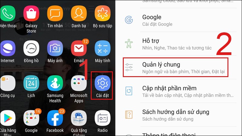 V&agrave;o C&agrave;i đặt, chọn mục Quản l&yacute; chung