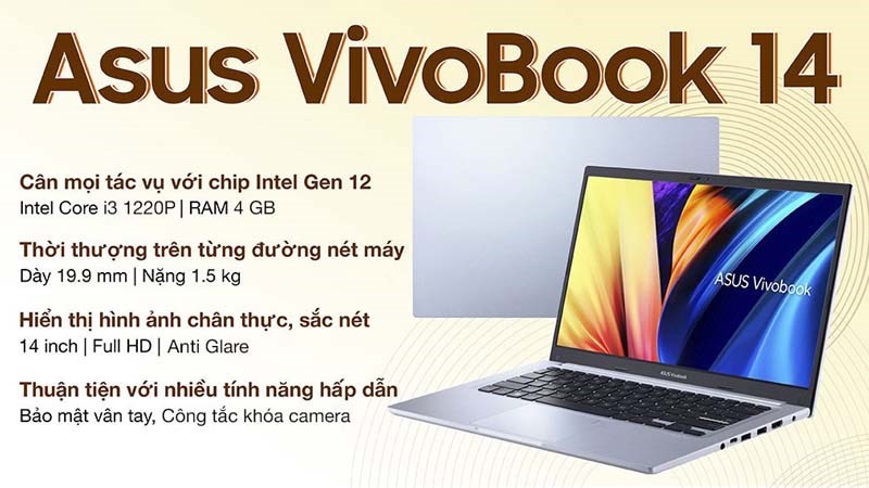 Laptop Asus Vivobook 14 thiết kế thời thượng, hiệu năng tối ưu