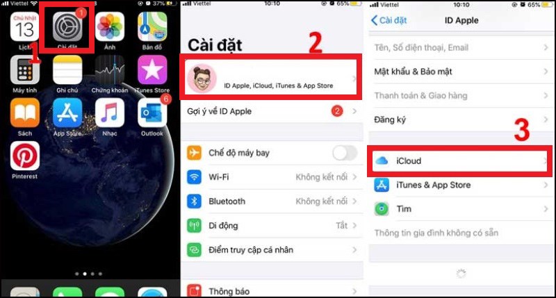 Vào “Cài đặt” rồi chọn “Cài đặt iCloud”. Sau đó tiếp tục chọn “iCloud”. Vào “Cài đặt” rồi chọn “Cài đặt iCloud”. Sau đó tiếp tục chọn “iCloud”.