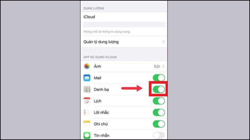 Bật đồng bộ hóa danh bạ lên iCloud Bật đồng bộ hóa danh bạ lên iCloud