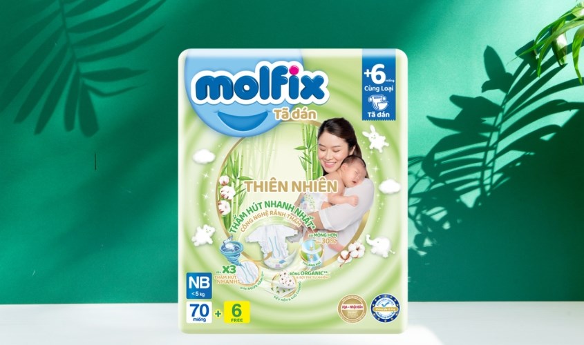 Tã dán Molfix thiên nhiên size NB 70 + 6 miếng (Dưới 5 kg)