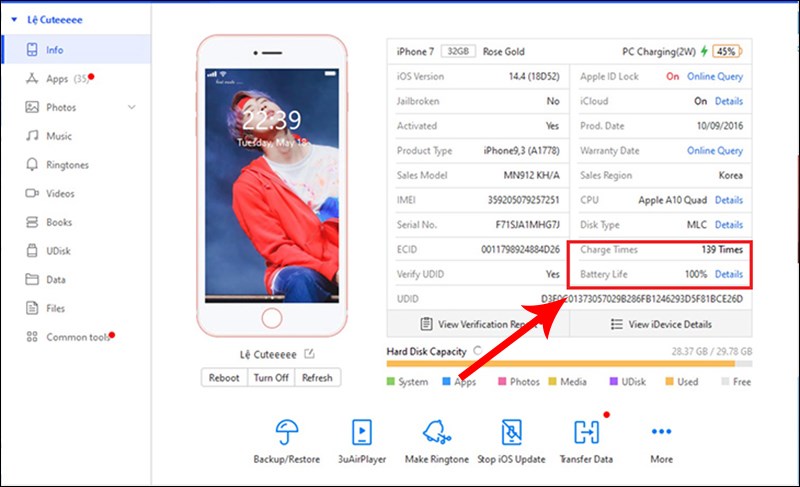 Kiểm tra số lần sạc (Change Times) và tuổi thọ Pin (Battery Life) Kiểm tra số lần sạc (Change Times) và tuổi thọ Pin (Battery Life)