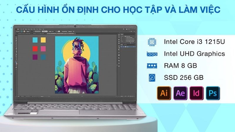 Laptop với sự kết hợp giữa bộ vi xử l&yacute; Intel Core i3 1215U v&agrave; đồ họa Intel UHD