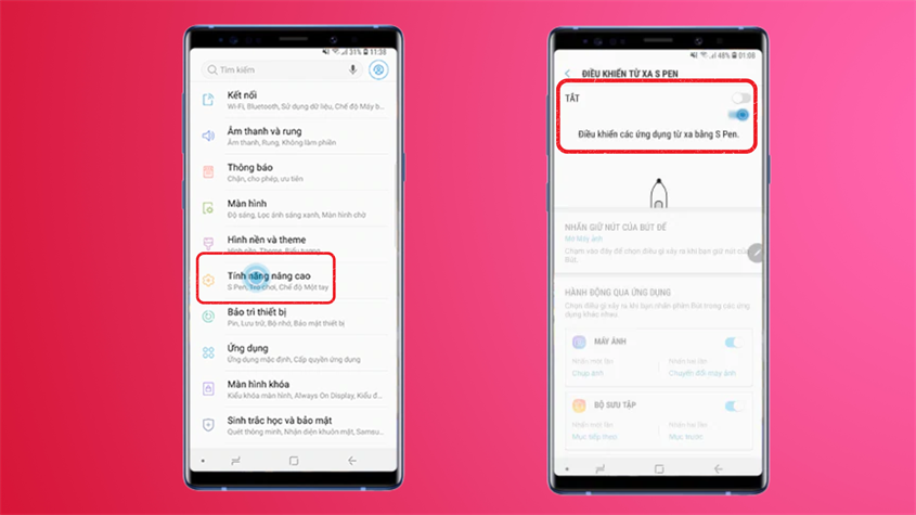  các bước sau đây trên điện thoại Galaxy để kích hoạt tính năng điều khiển từ xa của bút S Pen