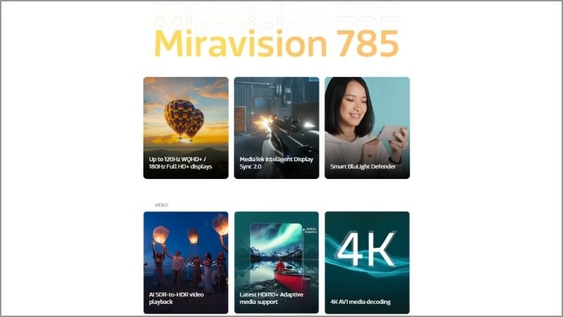 C&ocirc;ng nghệ MediaTek MiraVision 785 gồm nhiều t&iacute;nh năng nổi bật