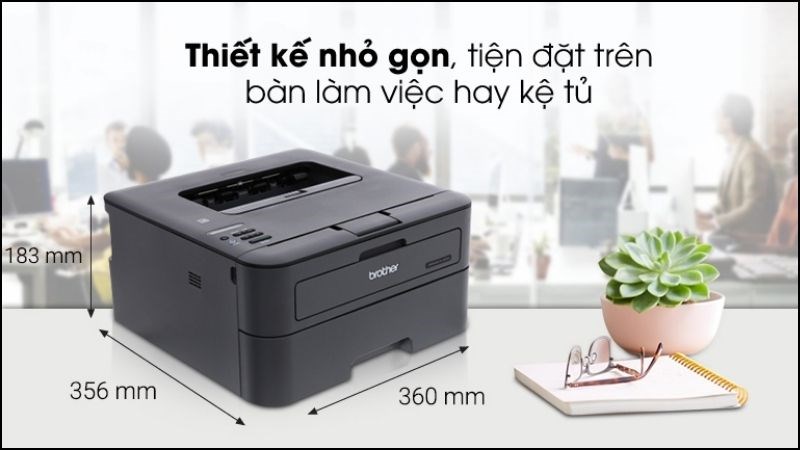 Máy in laser trắng đen có thiết kế hiện đại và cho chất lượng bản in rõ nét, phù hợp cho văn phòng.