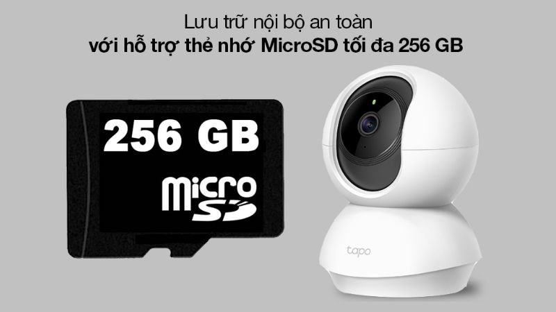 Dung lượng lưu trữ nội bộ an toàn với thẻ nhớ MicroSD 256 GB.