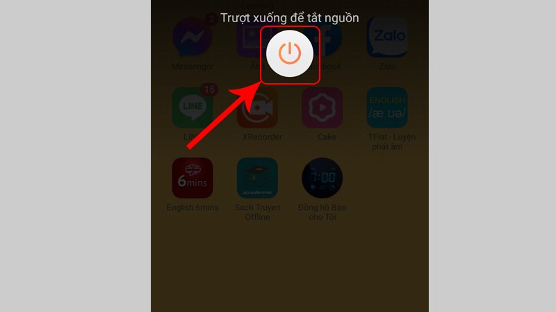 Nhấn v&agrave;o v&agrave; k&eacute;o icon tắt nguồn xuống dưới 
