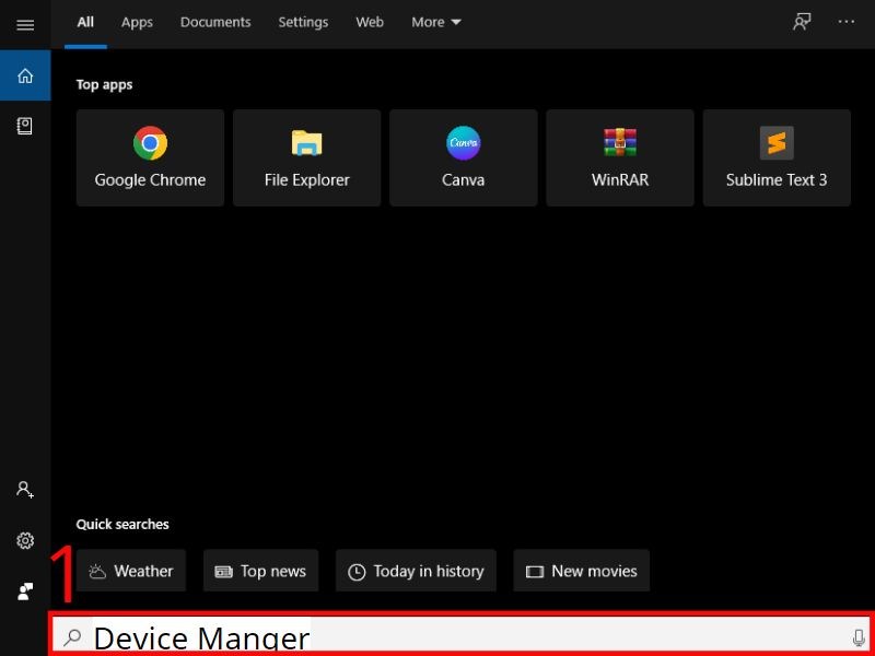 G&otilde; t&igrave;m từ kho&aacute; Device Manger