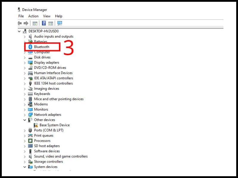 T&igrave;m trong cửa sổ mục c&oacute; chữ Bluetooth