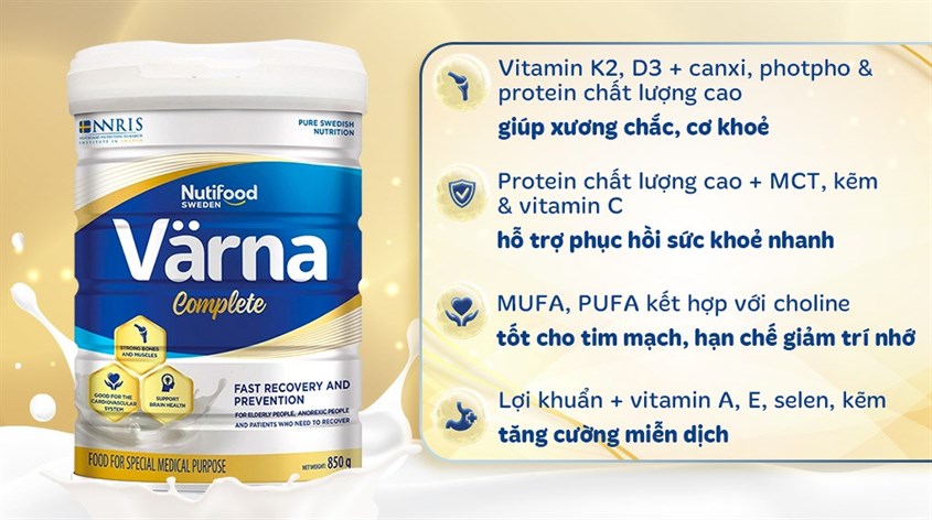 Sữa bột người lớn Nutifood Varna Complete hương nhạt thanh 850g