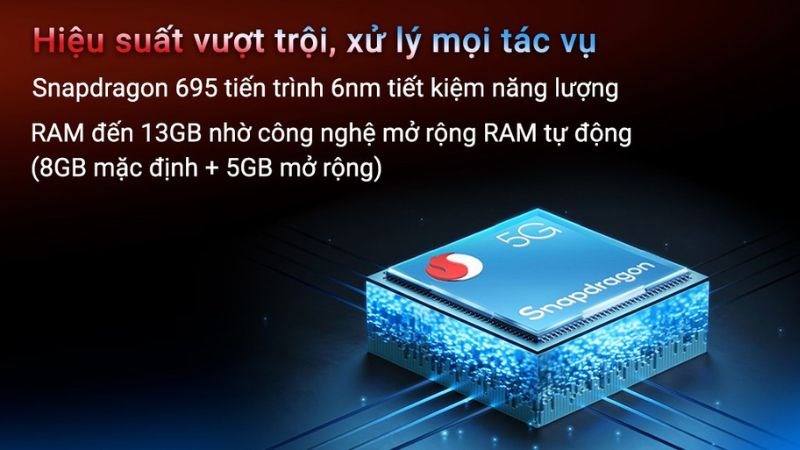 Chip Snapdragon 695 5G si&ecirc;u mạnh 
