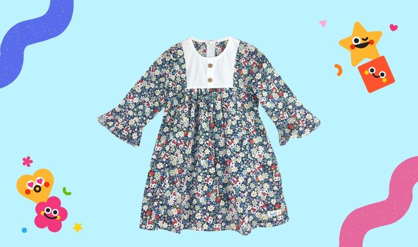 Đầm bé gái Haki màu xanh tay bèo