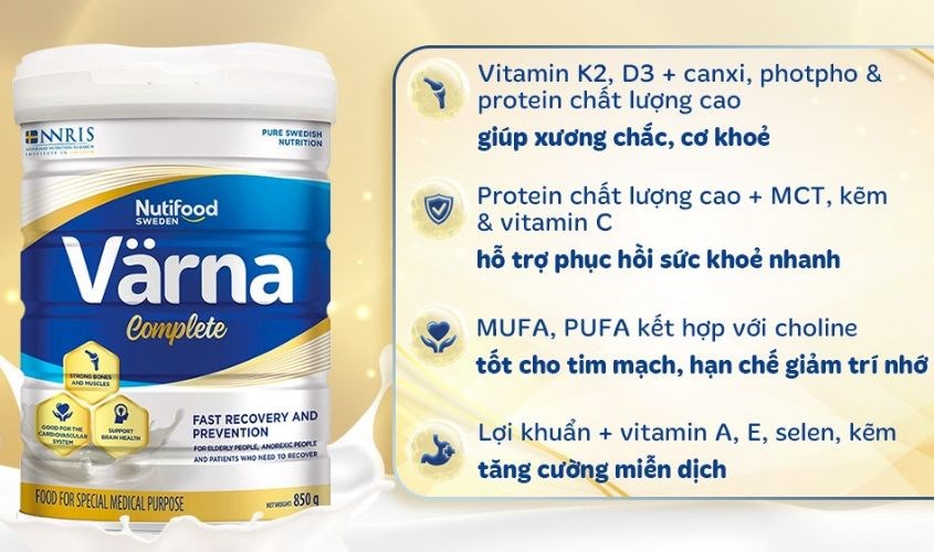 Sữa bột người lớn Nutifood Varna Complete hương nhạt thanh 850g