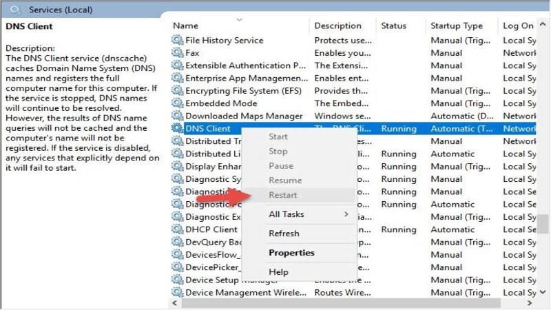 Khắc phục lỗi This site can’t be reached phát động lại DNS client