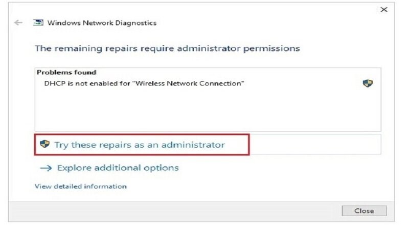 Chọn Try This Repairs as an Administrator nhằm sửa lỗi