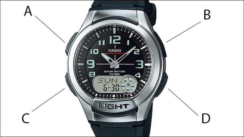 Phần lớn đồng hồ Casio Illuminator thường sở hữu 4 nút chức năng cơ bản Phần lớn đồng hồ Casio Illuminator thường sở hữu 4 nút chức năng cơ bản