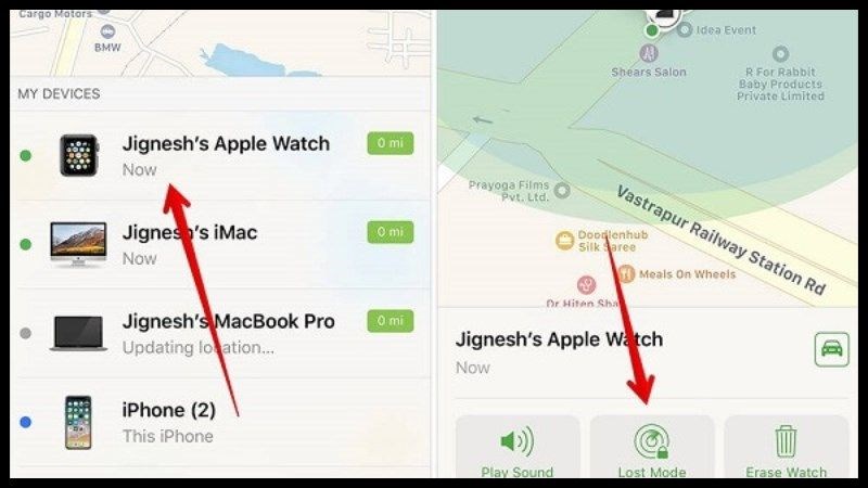 Chọn chế độ Lost Mode để đ&aacute;nh dấu đồng hồ của bạn đang bị mất
