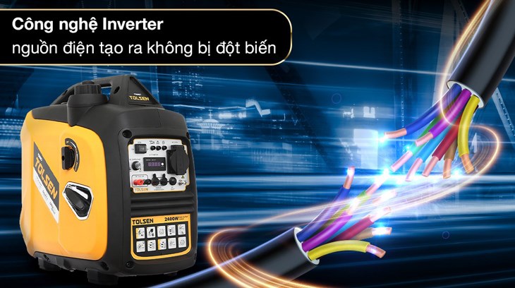 Máy phát điện chạy xăng Tolsen 79987 2200W có khả năng tạo ra dòng điện với tính ổn định cao nhờ được tích hợp công nghệ Inverter