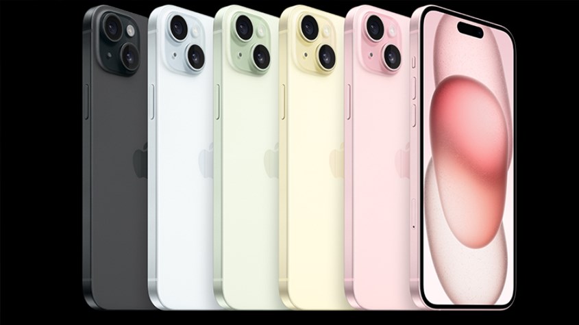 Dòng sản phẩm iPhone 15 có các màu sắc mới: đen, xanh dương, xanh lá, vàng và hồng.